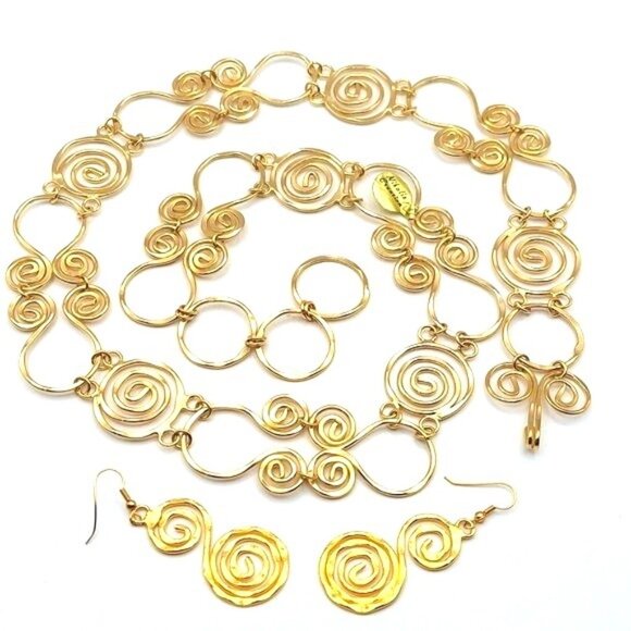 HP NWT Nikolis Creation Hand Made Greece Gold Plated Scroll Necklace & Earrings - Picture 2 of 7
